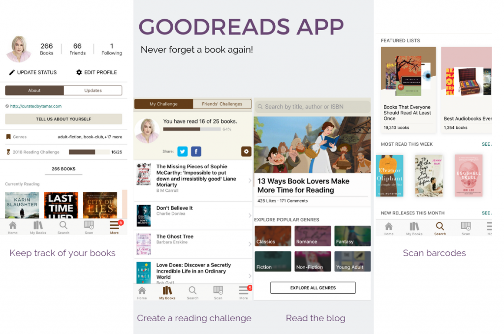 Collation of good reads app screenshots 